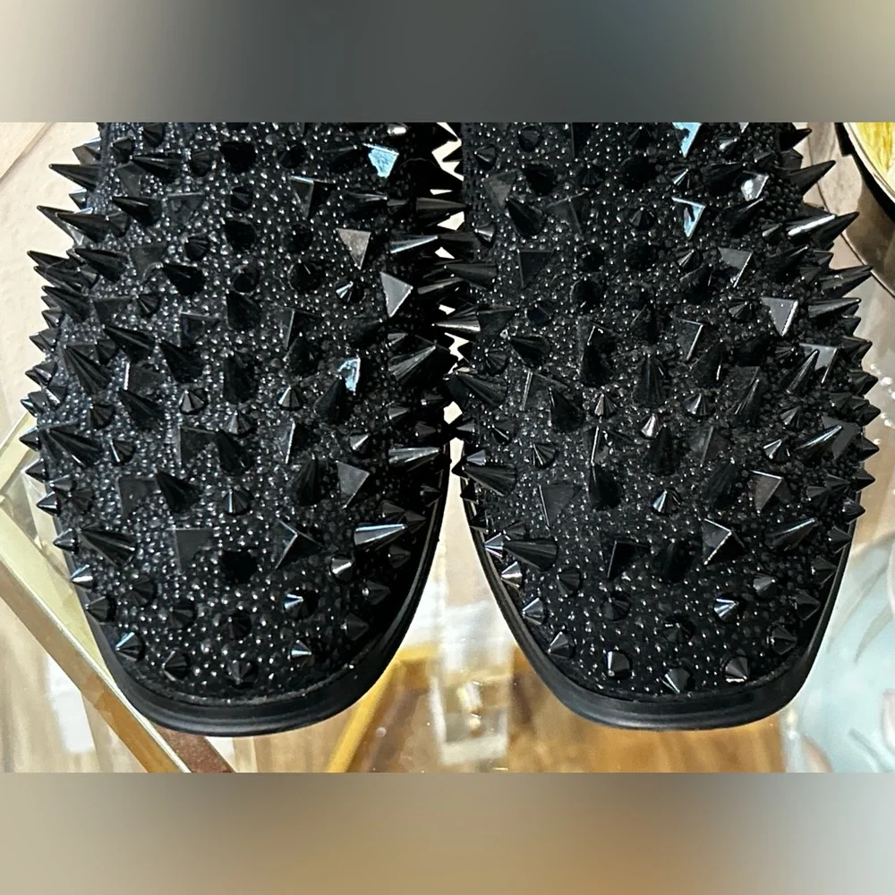Black with Red Bottom Soles Spiked Studded Rivets Slip On Dress Shoes/Loafers 41 - Picture 8 of 16